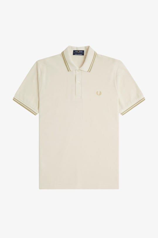 Fred Perry Fred Perry Erkek Çift Manşet ve Yaka Detaylı Kısa Kollu Geleneksel Üretim Ekru T-Shirt M12-Y82