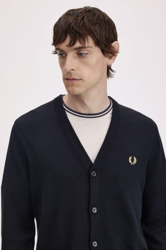 Fred Perry Fred Perry Erkek Düğme Kapama Uzun Kol Örme Kumaş Siyah Hırka K9551-198