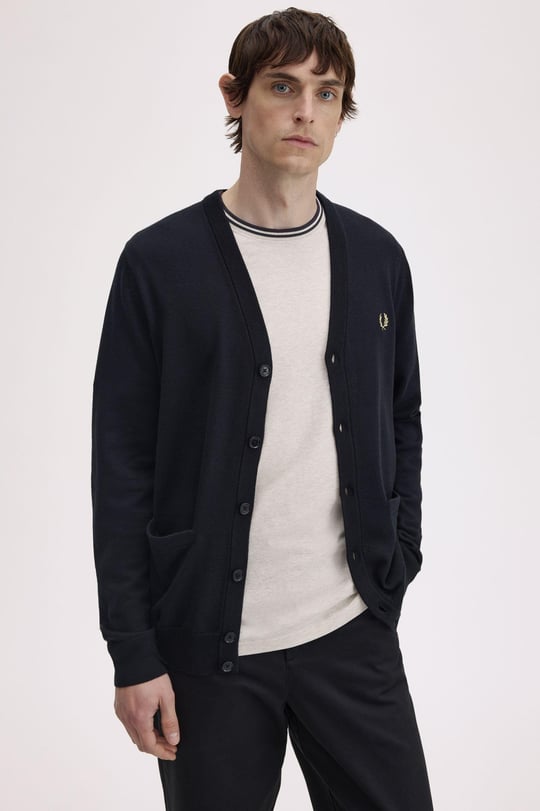 Fred Perry Fred Perry Erkek Düğme Kapama Uzun Kol Örme Kumaş Siyah Hırka K9551-198