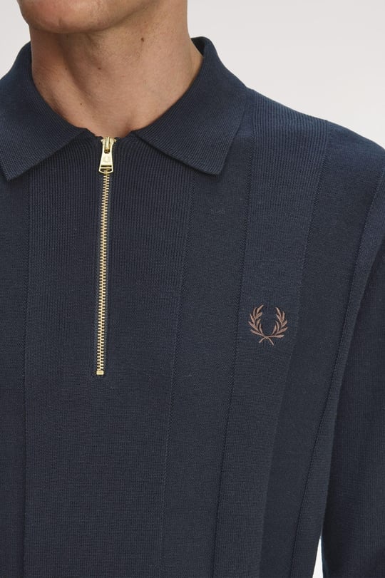 Fred Perry Fred Perry Erkek Fermuar Kapama Uzun Kol Regular Fit Lacivert Polo Yaka T-Shirt K1555-608
