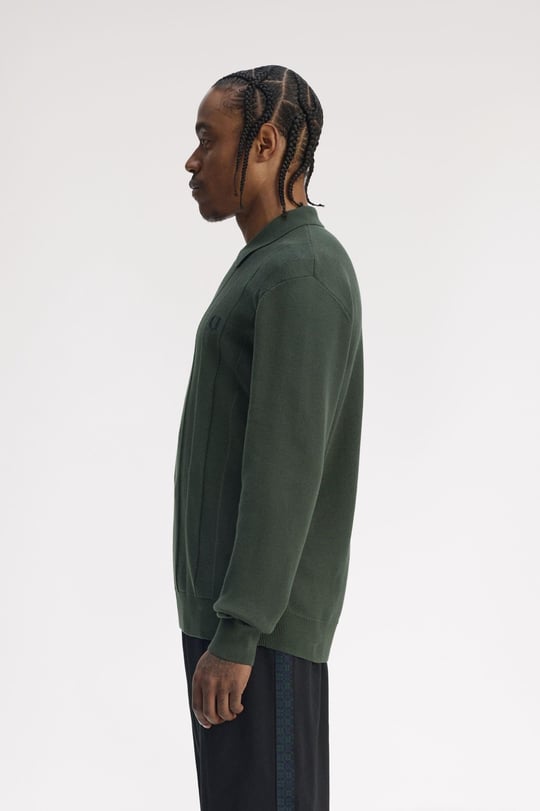 Fred Perry Fred Perry Erkek Fermuar Kapama Uzun Kol Regular Fit Yeşil Polo Yaka T-Shirt K1555-X89