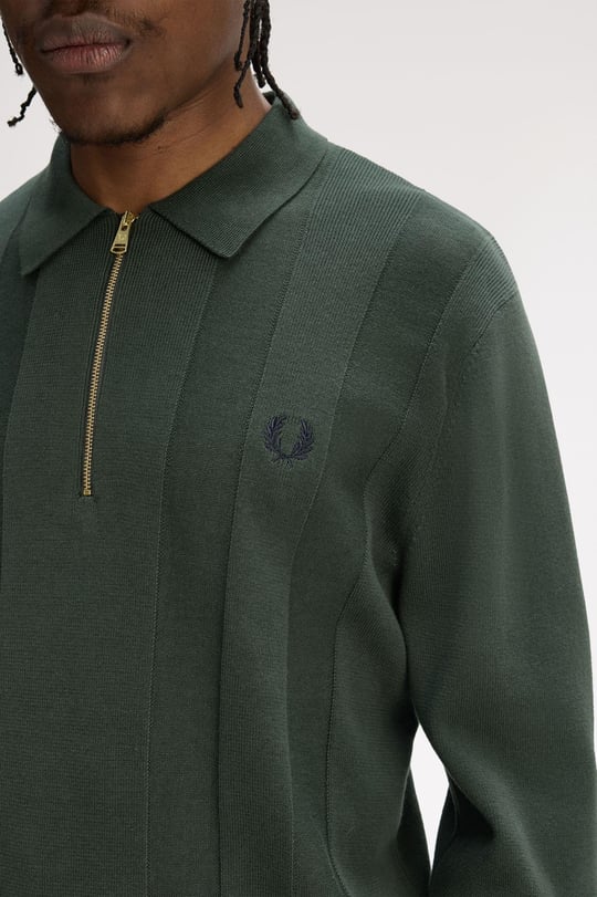 Fred Perry Fred Perry Erkek Fermuar Kapama Uzun Kol Regular Fit Yeşil Polo Yaka T-Shirt K1555-X89