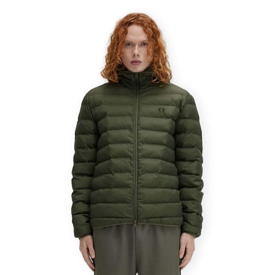 Fred Perry Fred Perry Erkek Kapşonlu Yaka Marka Detaylı Fermuarlı Şişme Yeşil Ceket J8553-X21