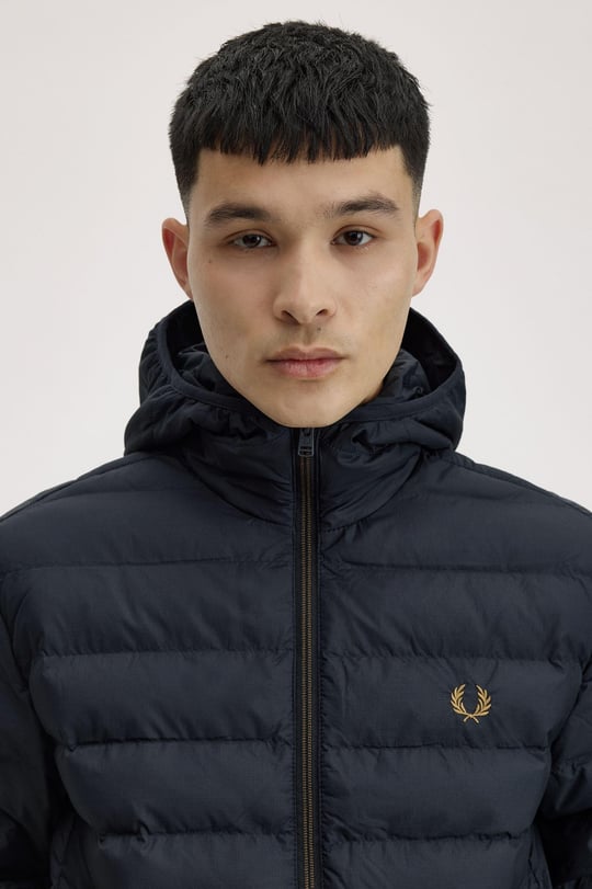 Fred Perry Fred Perry Erkek Kapşonlu Yaka Marka Detaylı Fermuarlı Şişme Lacivert Ceket J8553-608