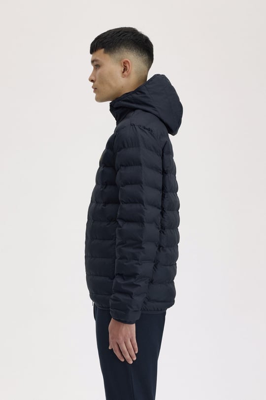 Fred Perry Fred Perry Erkek Kapşonlu Yaka Marka Detaylı Fermuarlı Şişme Lacivert Ceket J8553-608