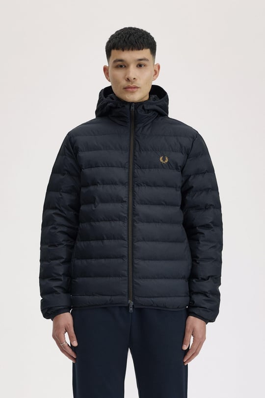 Fred Perry Fred Perry Erkek Kapşonlu Yaka Marka Detaylı Fermuarlı Şişme Lacivert Ceket J8553-608