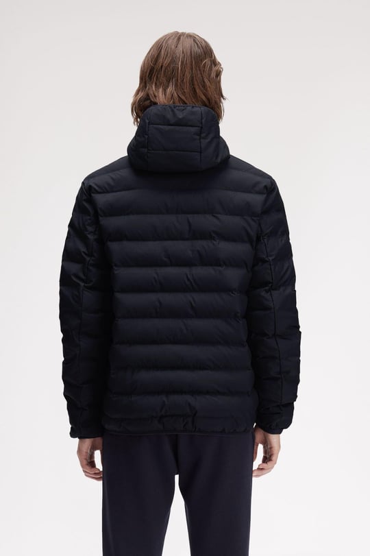 Fred Perry Fred Perry Erkek Kapşonlu Yaka Marka Detaylı Fermuarlı Şişme Siyah Ceket J8553-184