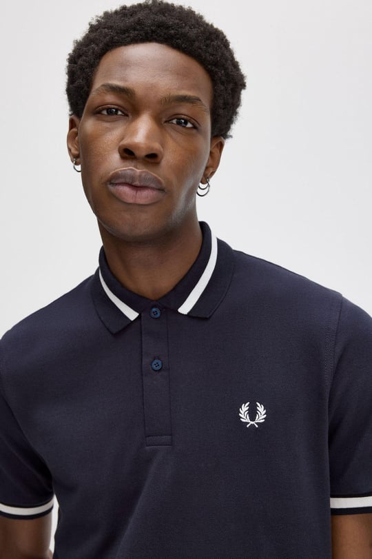 Fred Perry Fred Perry Erkek Kol ve Yaka Ucu Şerit Detaylı Kısa Kollu Lacivert T-Shirt M2-797