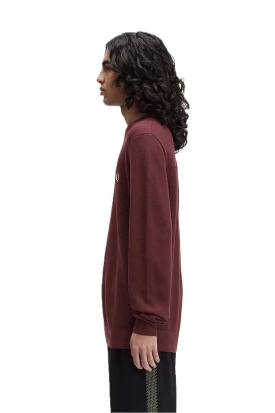 Fred Perry Fred Perry Erkek Logo İşlemeli Normal Kalıp Yuvarlak Yakalı %100 Pamuklu Uzun Kollu Bordo Sweatshirt K1309-597