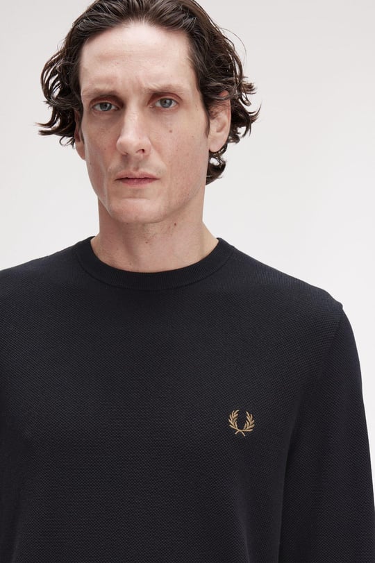 Fred Perry Fred Perry Erkek Logo İşlemeli Normal Kalıp Yuvarlak Yakalı %100 Pamuklu Uzun Kollu Siyah Sweatshirt K1309-102