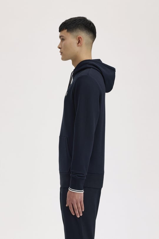 Fred Perry Fred Perry Erkek Normal Kalıp Logo İşlemeli Kapüşonlu %100 Pamuklu Uzun Kollu Lacivert Sweatshirt M2643-248