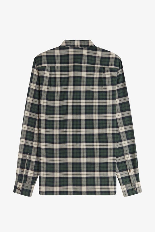 Fred Perry Fred Perry Erkek Normal Kalıp Kare Desenli Pamuklu Uzun Kollu Yeşil Gömlek M1754-X89