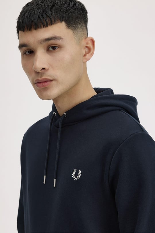 Fred Perry Fred Perry Erkek Normal Kalıp Logo İşlemeli Kapüşonlu %100 Pamuklu Uzun Kollu Lacivert Sweatshirt M2643-248