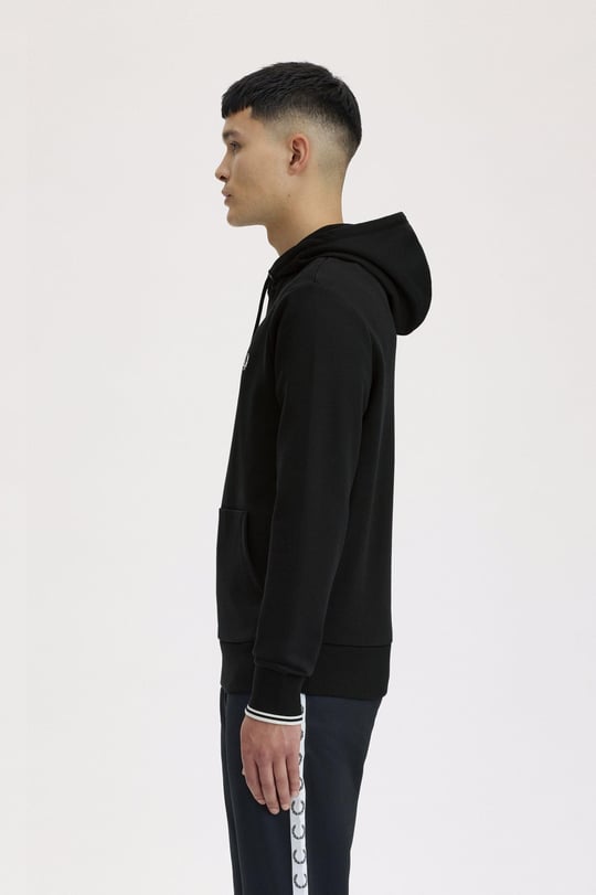 Fred Perry Fred Perry Erkek Normal Kalıp Logo İşlemeli Kapüşonlu %100 Pamuklu Uzun Kollu Siyah Sweatshirt M2643-102