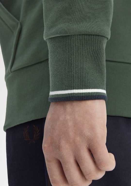 Fred Perry Fred Perry Erkek Normal Kalıp Logo İşlemeli Kapüşonlu %100 Pamuklu Uzun Kollu Yeşil Sweatshirt M2643-Z50