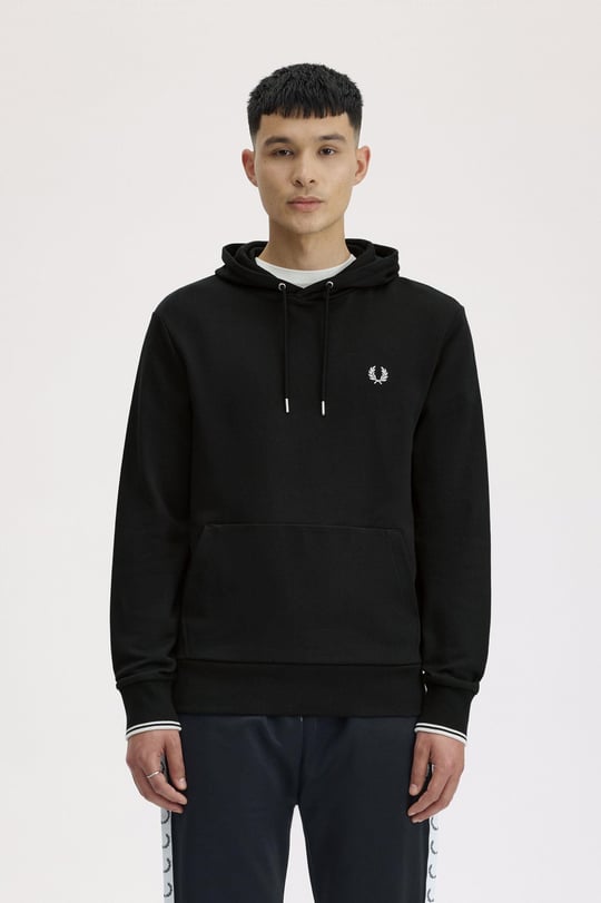 Fred Perry Fred Perry Erkek Normal Kalıp Logo İşlemeli Kapüşonlu %100 Pamuklu Uzun Kollu Siyah Sweatshirt M2643-102
