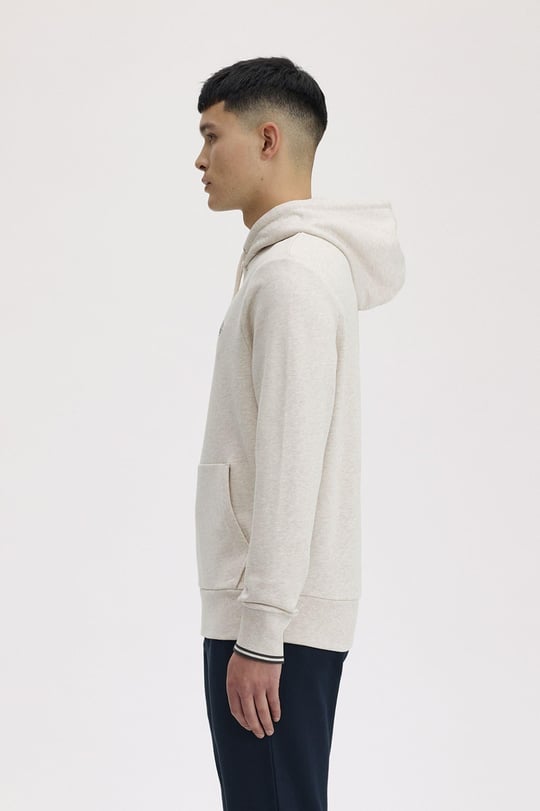 Fred Perry Fred Perry Erkek Normal Kalıp Logo İşlemeli Kapüşonlu %100 Pamuklu Uzun Kollu Ekru Sweatshirt M2643-W50