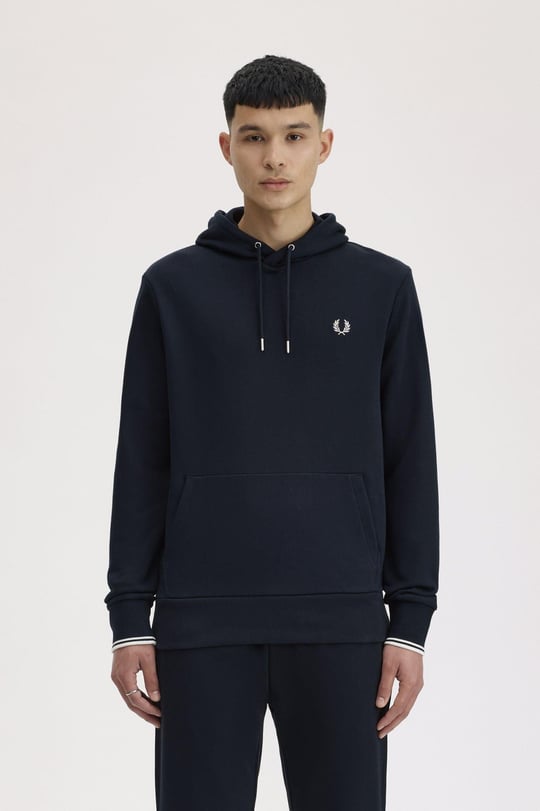Fred Perry Fred Perry Erkek Normal Kalıp Logo İşlemeli Kapüşonlu %100 Pamuklu Uzun Kollu Lacivert Sweatshirt M2643-248
