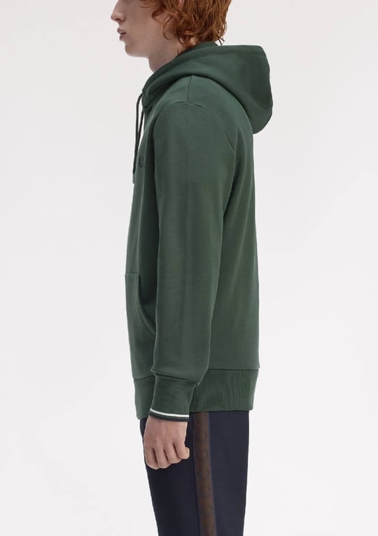 Fred Perry Fred Perry Erkek Normal Kalıp Logo İşlemeli Kapüşonlu %100 Pamuklu Uzun Kollu Yeşil Sweatshirt M2643-Z50