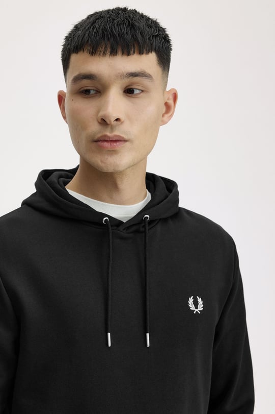 Fred Perry Fred Perry Erkek Normal Kalıp Logo İşlemeli Kapüşonlu %100 Pamuklu Uzun Kollu Siyah Sweatshirt M2643-102