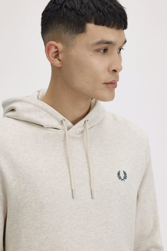 Fred Perry Fred Perry Erkek Normal Kalıp Logo İşlemeli Kapüşonlu %100 Pamuklu Uzun Kollu Ekru Sweatshirt M2643-W50