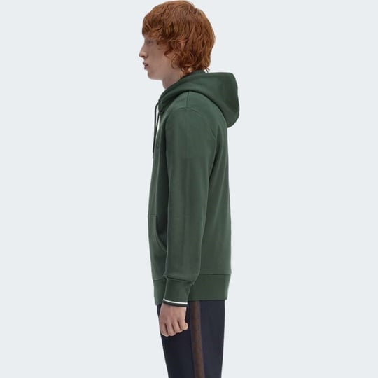 Fred Perry Fred Perry Erkek Normal Kalıp Logo İşlemeli Kapüşonlu %100 Pamuklu Uzun Kollu Yeşil Sweatshirt M2643-53A