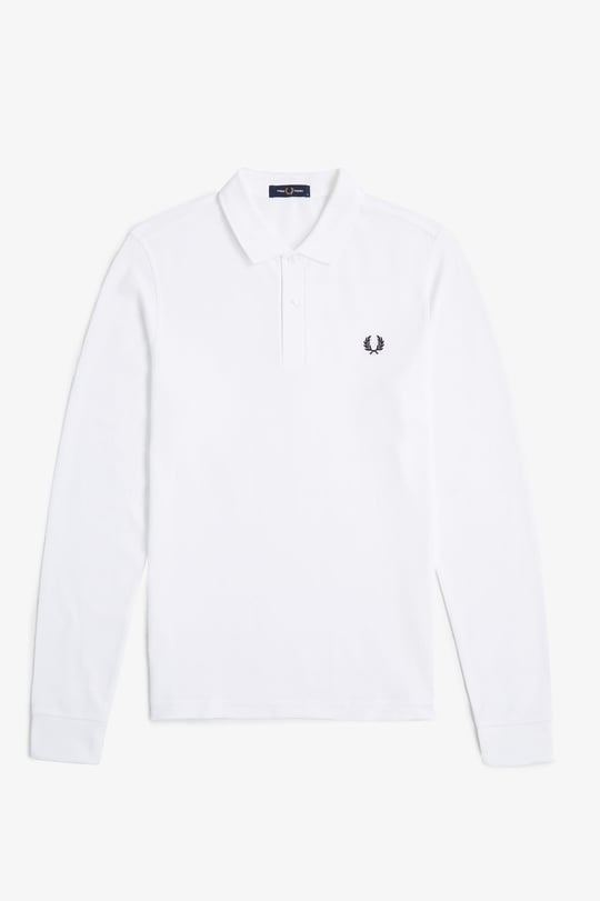Fred Perry Fred Perry Erkek Normal Kesim Logo İşlemeli %100 Pamuklu Pike Kumaş Uzun Kollu Beyaz Polo Yaka T-Shirt M6006-100