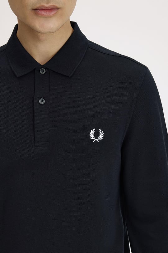 Fred Perry Fred Perry Erkek Normal Kesim Logo İşlemeli %100 Pamuklu Pike Kumaş Uzun Kollu Siyah Gömlek M6006-350