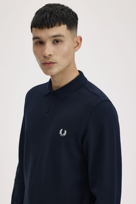 Fred Perry Fred Perry Erkek Normal Kesim Logo İşlemeli %100 Pamuklu Pike Kumaş Uzun Kollu Lacivert Gömlek M6006-608