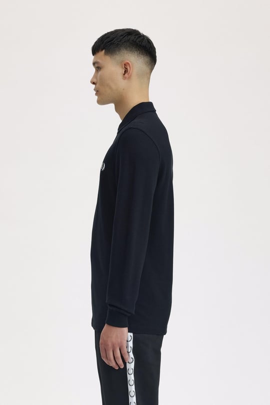 Fred Perry Fred Perry Erkek Normal Kesim Logo İşlemeli %100 Pamuklu Pike Kumaş Uzun Kollu Siyah Gömlek M6006-350