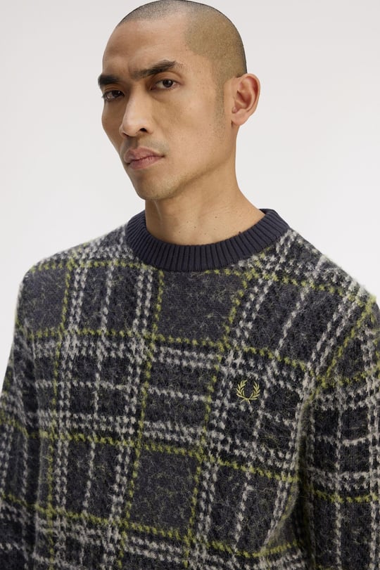 Fred Perry Fred Perry Erkek Örme Kumaş Uzun Kol Bisiklet Yaka Desenli Gri Hırka K1552-297