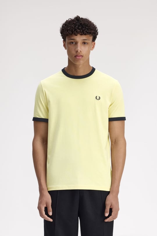 Fred Perry Fred Perry Erkek Pamuklu Jarse Kumaş Manşet ve Yuvarlak Yakalı Kısa Kollu Sarı T-Shirt M3519-39A