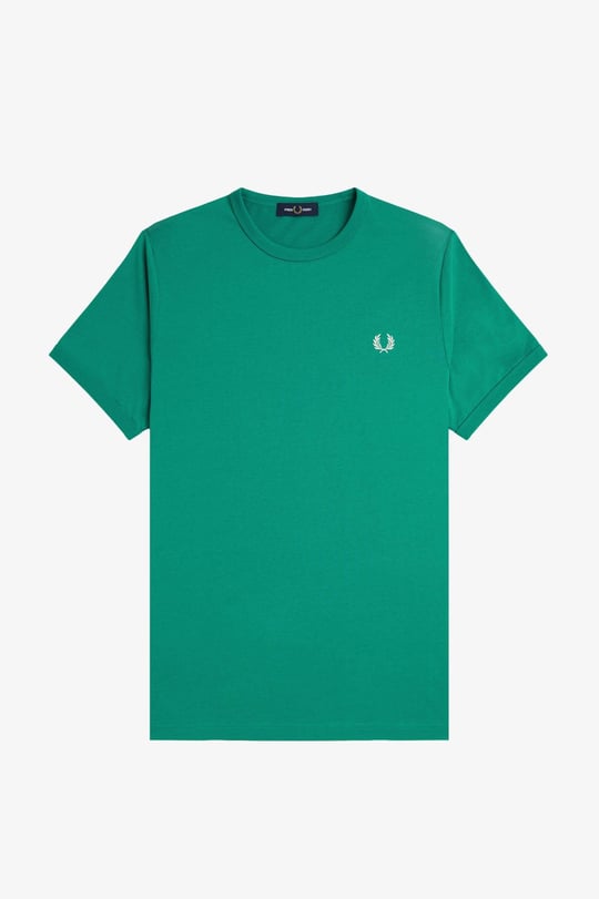 Fred Perry Fred Perry Erkek Pamuklu Jarse Kumaş Manşet ve Yuvarlak Yakalı Kısa Kollu Yeşil T-Shirt M3519-X87