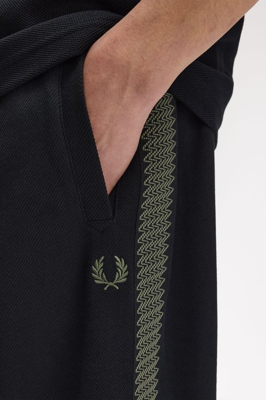 Fred Perry Fred Perry Erkek Rahat Kalıp Pileli Yanları Desenli Bant Detaylı Triko Siyah Eşofman Altı T1301-102