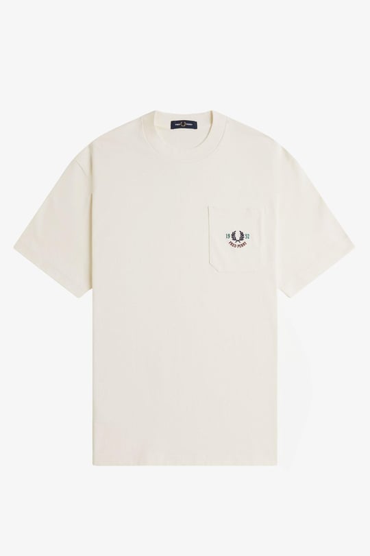 Fred Perry Fred Perry Erkek Rahat Kesim Yuvarlak Yaka %100 Pamuklu Cep Detaylı Kısa Kollu Bej T-Shirt M9827-560