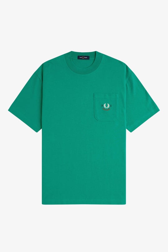 Fred Perry Fred Perry Erkek Rahat Kesim Yuvarlak Yaka %100 Pamuklu Cep Detaylı Kısa Kollu Yeşil T-Shirt M9827-X87