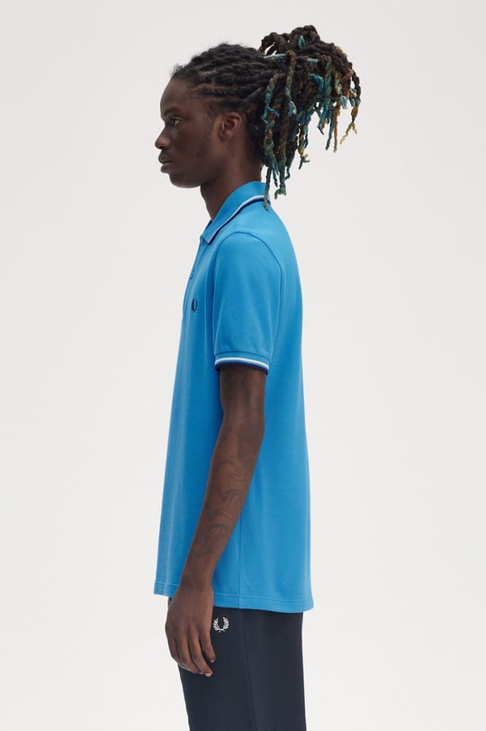 Fred Perry Fred Perry Erkek Regular Fit Yakası ve Kolları Çizgi Detaylı %100 Pamuklu Kısa Kollu Mavi T-Shirt M3600-Y27