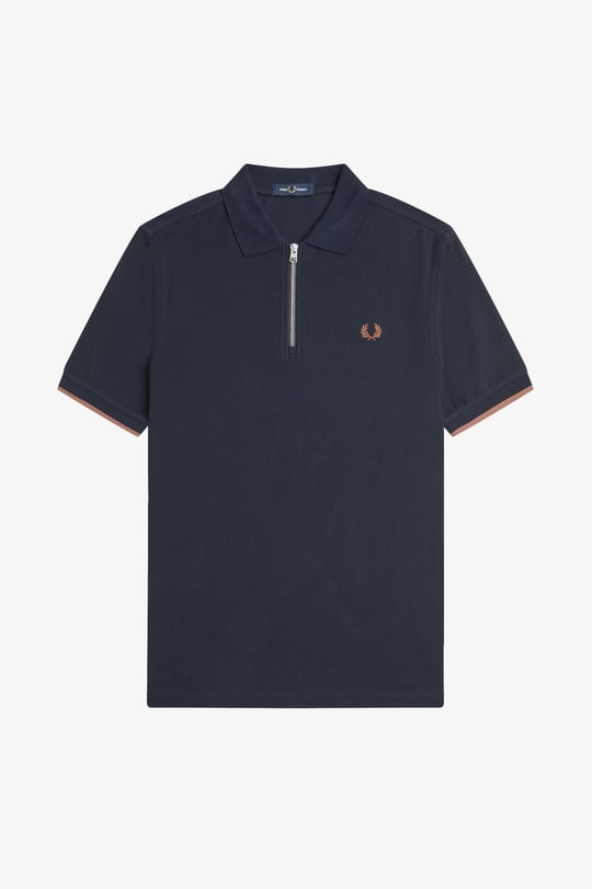Fred Perry Fred Perry Erkek Regular Fit Fermuar Kapamalı %100 Pamuklu Kısa Kollu Lacivert T-Shirt M9886-608