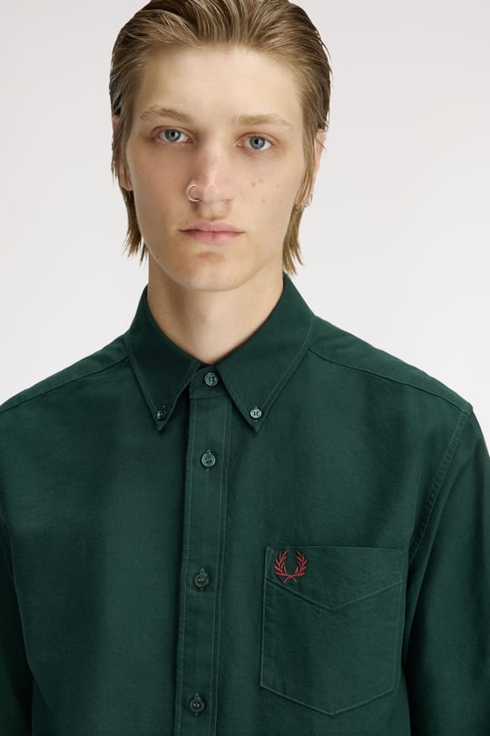 Fred Perry Fred Perry Erkek Regular Fit Cep Detaylı Düz Uzun Kollu Yeşil1 Gömlek M5516-30A