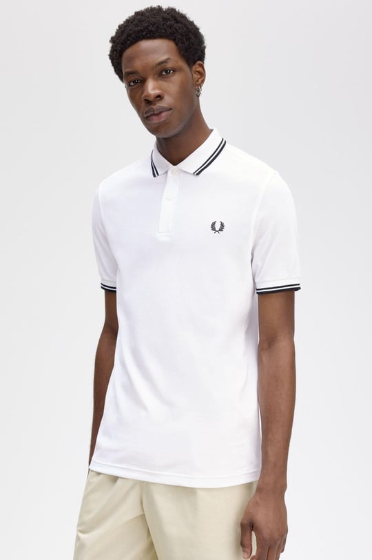 Fred Perry Fred Perry Erkek Regular Fit Yakası ve Kolları Çizgi Detaylı %100 Pamuklu Kısa Kollu Beyaz T-Shirt M3600-200