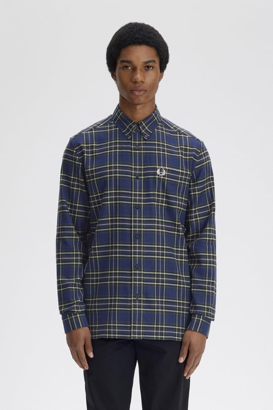 Fred Perry Fred Perry Erkek Regular Fit %100 Pamuklu Kare Desenli Uzun Kollu Lacivert Gömlek M1752-143