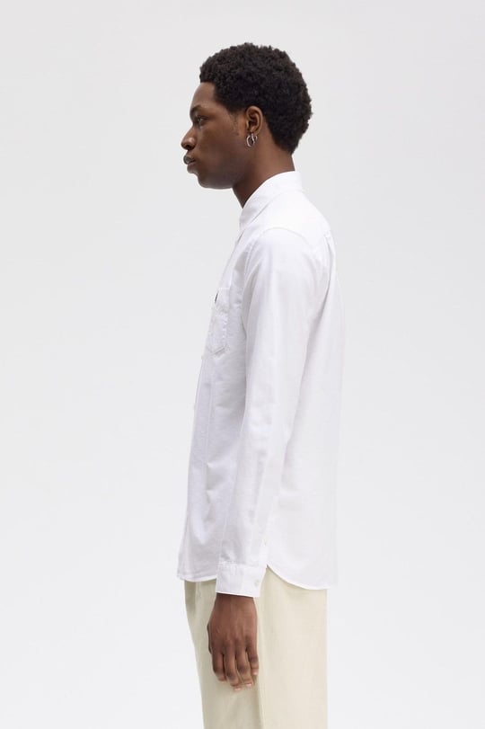 Fred Perry Fred Perry Erkek Regular Fit Cep Detaylı Düz Uzun Kollu Beyaz Gömlek M5516-100