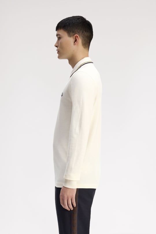 Fred Perry Fred Perry Erkek Regular Fit %100 Pamuklu Yakası Çizgi Detaylı Uzun Kollu Ekru Polo Yaka T-Shirt M3636-46A