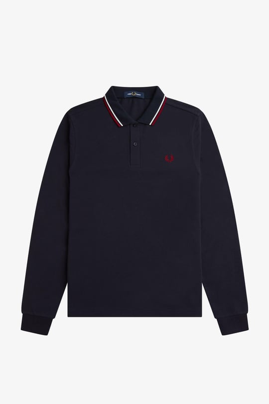 Fred Perry Fred Perry Erkek Regular Fit %100 Pamuklu Yakası Çizgi Detaylı Uzun Kollu Lacivert Polo Yaka T-Shirt M3636-T55