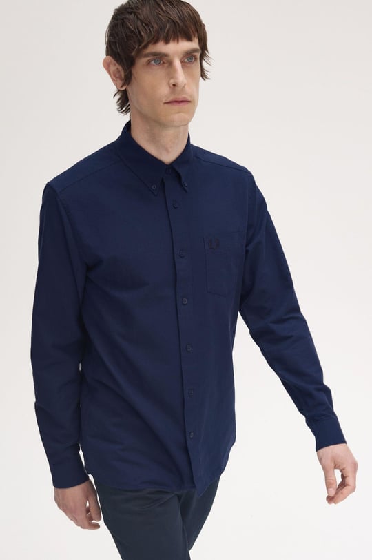 Fred Perry Fred Perry Erkek Regular Fit Cep Detaylı Düz Uzun Kollu Lacivert Gömlek M5516-X86