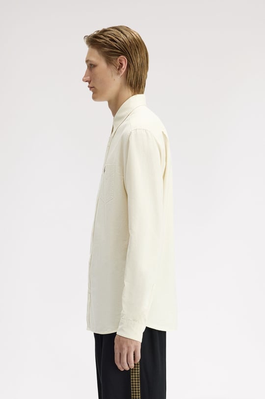 Fred Perry Fred Perry Erkek Regular Fit Cep Detaylı Düz Uzun Kollu Ekru1 Gömlek M5516-13B