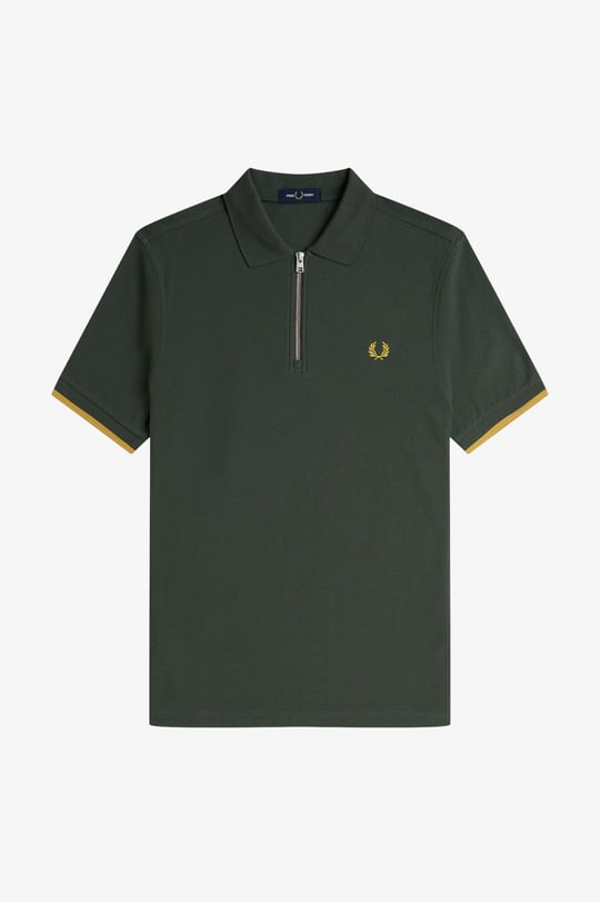 Fred Perry Fred Perry Erkek Regular Fit Fermuar Kapamalı %100 Pamuklu Kısa Kollu Yeşil T-Shirt M9886-X89