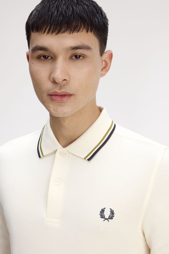 Fred Perry Fred Perry Erkek Regular Fit %100 Pamuklu Yakası Çizgi Detaylı Uzun Kollu Ekru Polo Yaka T-Shirt M3636-46A