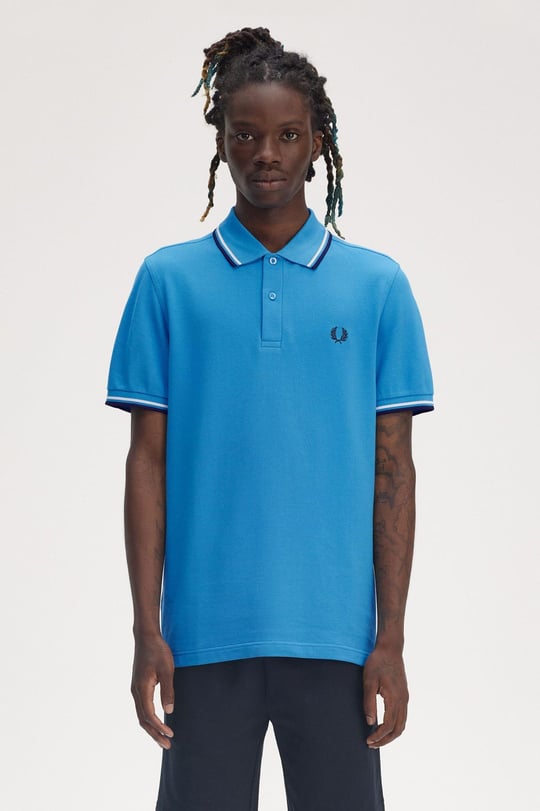 Fred Perry Fred Perry Erkek Regular Fit Yakası ve Kolları Çizgi Detaylı %100 Pamuklu Kısa Kollu Mavi T-Shirt M3600-Y27