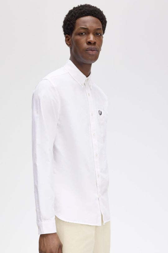 Fred Perry Fred Perry Erkek Regular Fit Cep Detaylı Düz Uzun Kollu Beyaz Gömlek M5516-100